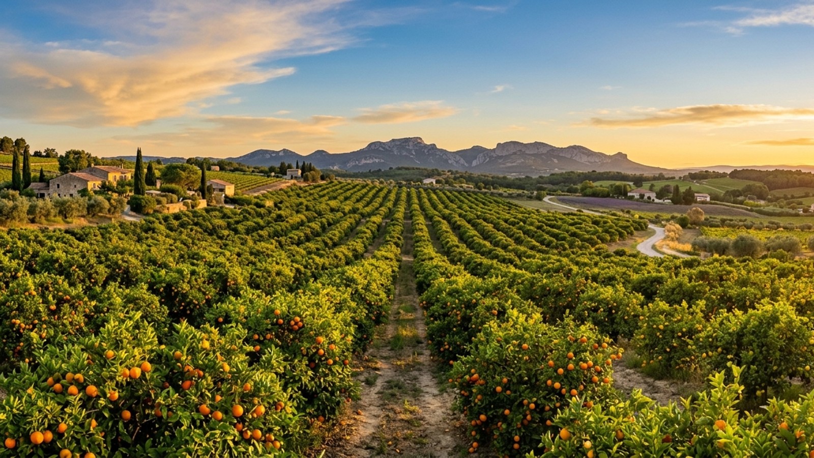 Verger d'agrumes méditerranéen baigné de soleil